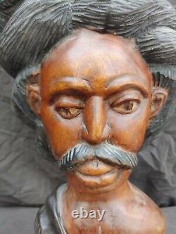 Old Vintage Hand Carved Wooden Ethnic Folk Art Statue Bust Figure Wood Carving