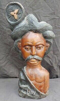 Old Vintage Hand Carved Wooden Ethnic Folk Art Statue Bust Figure Wood Carving