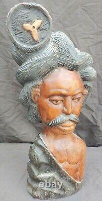 Old Vintage Hand Carved Wooden Ethnic Folk Art Statue Bust Figure Wood Carving