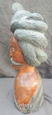 Old Vintage Hand Carved Wooden Ethnic Folk Art Statue Bust Figure Wood Carving