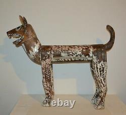 Old Vintage Large Hand Carved Wood Folk Art Life-size Dog Figure 36 x 29