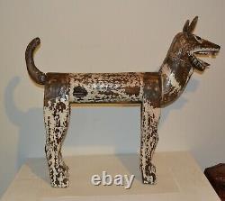 Old Vintage Large Hand Carved Wood Folk Art Life-size Dog Figure 36 x 29