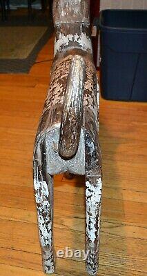 Old Vintage Large Hand Carved Wood Folk Art Life-size Dog Figure 36 x 29