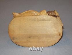 Old Vtg 19th C Folk Art Carved Wooden Bird Figures With Birds Nest Match Holder