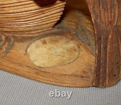 Old Vtg 19th C Folk Art Carved Wooden Bird Figures With Birds Nest Match Holder