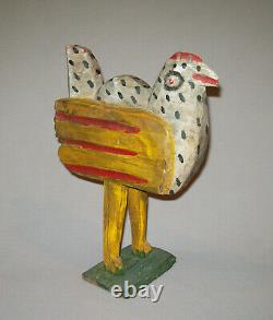 Old Vtg Ca 1960s Folk Art Carved Wooded Chicken Wood Figure Great Original Paint