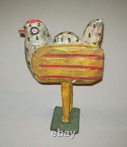 Old Vtg Ca 1960s Folk Art Carved Wooded Chicken Wood Figure Great Original Paint