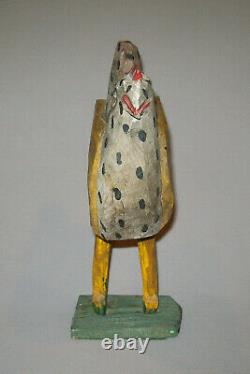 Old Vtg Ca 1960s Folk Art Carved Wooded Chicken Wood Figure Great Original Paint