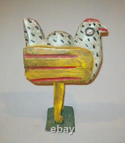 Old Vtg Ca 1960s Folk Art Carved Wooded Chicken Wood Figure Great Original Paint