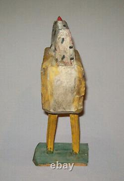 Old Vtg Ca 1960s Folk Art Carved Wooded Chicken Wood Figure Great Original Paint