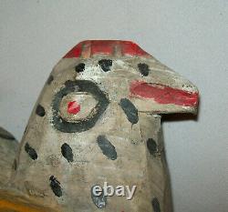 Old Vtg Ca 1960s Folk Art Carved Wooded Chicken Wood Figure Great Original Paint