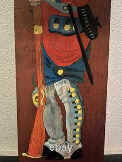 Old/Vtg. Folk Art Revolutionary War Soldier, Hand Painted Carved wood Gun/Sword