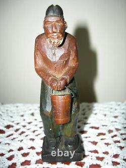 Ole the Hermit Vintage Carved Wood Folk Art Figure, Old Man, 4 Tall