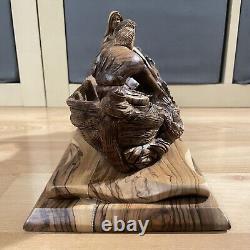 Olive Wood Statue Miracle Of The Fishermen Hand Carved Sculpture Folk Art Signed