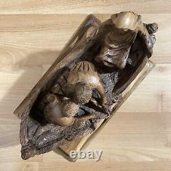 Olive Wood Statue Miracle Of The Fishermen Hand Carved Sculpture Folk Art Signed