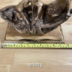 Olive Wood Statue Miracle Of The Fishermen Hand Carved Sculpture Folk Art Signed