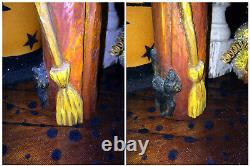 Orig OOAK Hand Carved Anthony Costanza Halloween FolkArt Witch w Black Cat signd