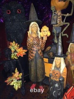 Orig. OOAK Hand Carved Anthony Costanza Halloween Folk Art Witch w Mask, Signed