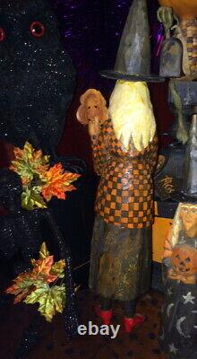 Orig. OOAK Hand Carved Anthony Costanza Halloween Folk Art Witch w Mask, Signed