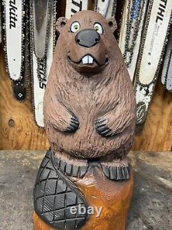 Original BEAVER Chainsaw Carving SILLY BEAVER woodchuck Statue 20.5 TALL