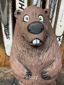 Original BEAVER Chainsaw Carving SILLY BEAVER woodchuck Statue 20.5 TALL