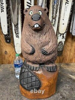 Original BEAVER Chainsaw Carving SILLY BEAVER woodchuck Statue 20.5 TALL