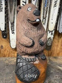 Original BEAVER Chainsaw Carving SILLY BEAVER woodchuck Statue 20.5 TALL