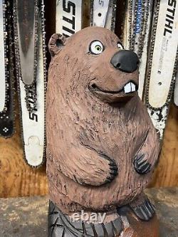 Original BEAVER Chainsaw Carving SILLY BEAVER woodchuck Statue 20.5 TALL