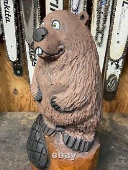 Original BEAVER Chainsaw Carving SILLY BEAVER woodchuck Statue 20.5 TALL