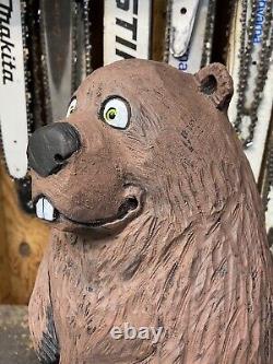 Original BEAVER Chainsaw Carving SILLY BEAVER woodchuck Statue 20.5 TALL