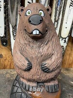 Original BEAVER Chainsaw Carving SILLY BEAVER woodchuck Statue 20.5 TALL