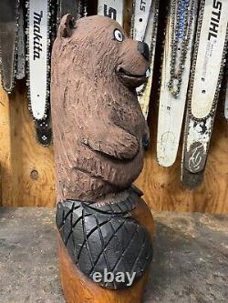 Original BEAVER Chainsaw Carving SILLY BEAVER woodchuck Statue 20.5 TALL