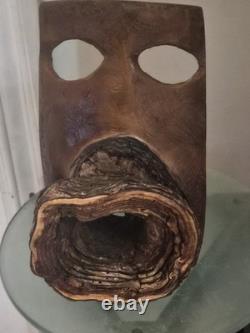 Original Folk/Outsider Art Carved Wooden Big Mouth Burl Sculpture