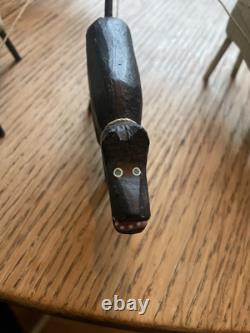 Original Primitive Folk Art Santa Walking / Herding 5 Dogs Ken Lessnau wood