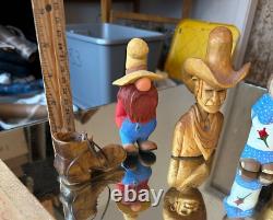 Original Wood Carving Western Folk Art Lady Rancher Boot Bunny Cowboy