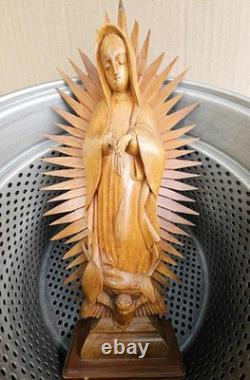 Our Lady of Guadalupe 10.75 Hand Carved Wood Statue Sculpture Folk Art
