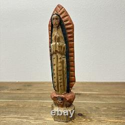 Our Lady of Guadalupe Hand Carved Folk Art Sculpture Vintage