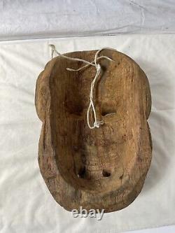 PAINTED WOOD MEXICAN DIABLO FOLK ART HORNED DEVIL MASK Hand Carved Vintage