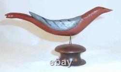 PA 20th Century Folk Art Carved Polychrome Painted Bird Mounted on Turned Knob