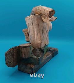 Painted Natural Wood RAM Sculpture Handmade 6 X 3 X 5