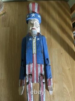 Painted Uncle Sam 32 Wood Folk Art Articulated Joints Primitive 4th Of July