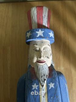 Painted Uncle Sam 32 Wood Folk Art Articulated Joints Primitive 4th Of July