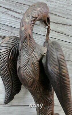 Pair Antique Gothic 18th -19th C Carved Wooden Eagles Folk Art Schimmel Style