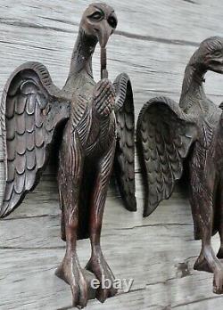 Pair Antique Gothic 18th -19th C Carved Wooden Eagles Folk Art Schimmel Style