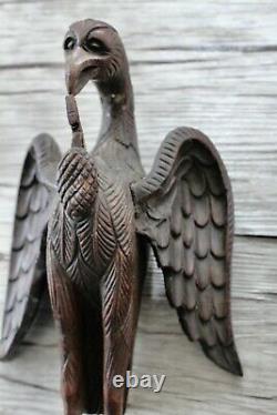 Pair Antique Gothic 18th -19th C Carved Wooden Eagles Folk Art Schimmel Style