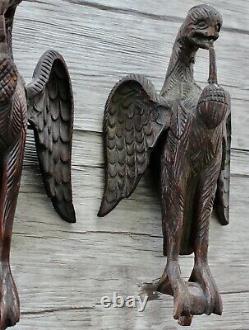 Pair Antique Gothic 18th -19th C Carved Wooden Eagles Folk Art Schimmel Style