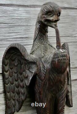 Pair Antique Gothic 18th -19th C Carved Wooden Eagles Folk Art Schimmel Style