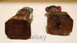 Pair Folk Art wooden Figures Hand Carved and painted- Statue-Rare Antique VTG