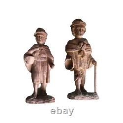 Pair Of Antique Peruvian Wooden Folk Art Statues Carved Figurines withPatina 1920s
