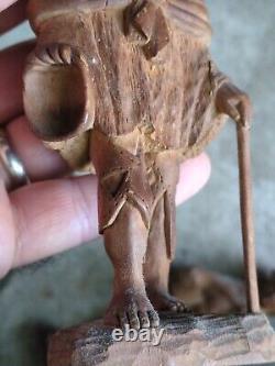 Pair Of Antique Peruvian Wooden Folk Art Statues Carved Figurines withPatina 1920s
